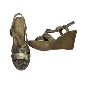 VANELi Gold Metallic Snakeskin Wedge Sandals 
Size 9 1/2